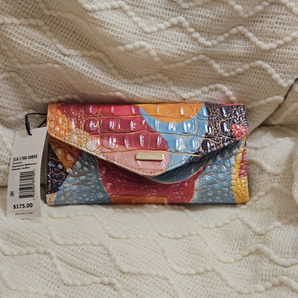 Bright Multi-Color Croc-Embossed Leather Wallet Clutch